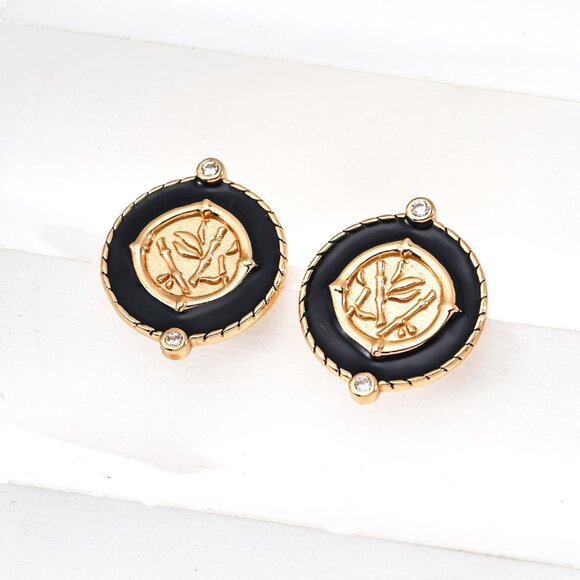 Chic S925 Sterling Silver Enamel Medallion Stud Earrings - Picture 3 of 10